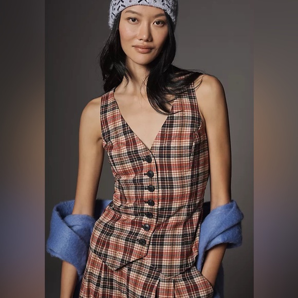 Anthropologie Tops - Maeve sparkle plaid vest size large